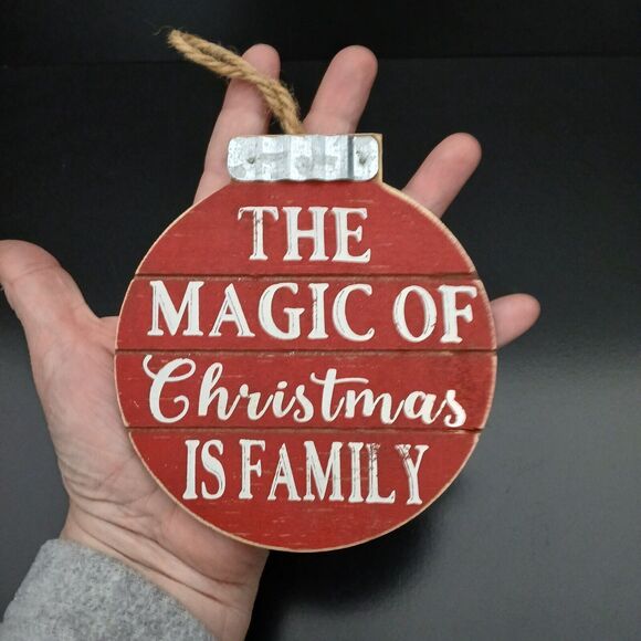 Set of 2-Wood Christmas Ornaments Round & Stop Sign Holiday Tree Decorations - Picture 4 of 6